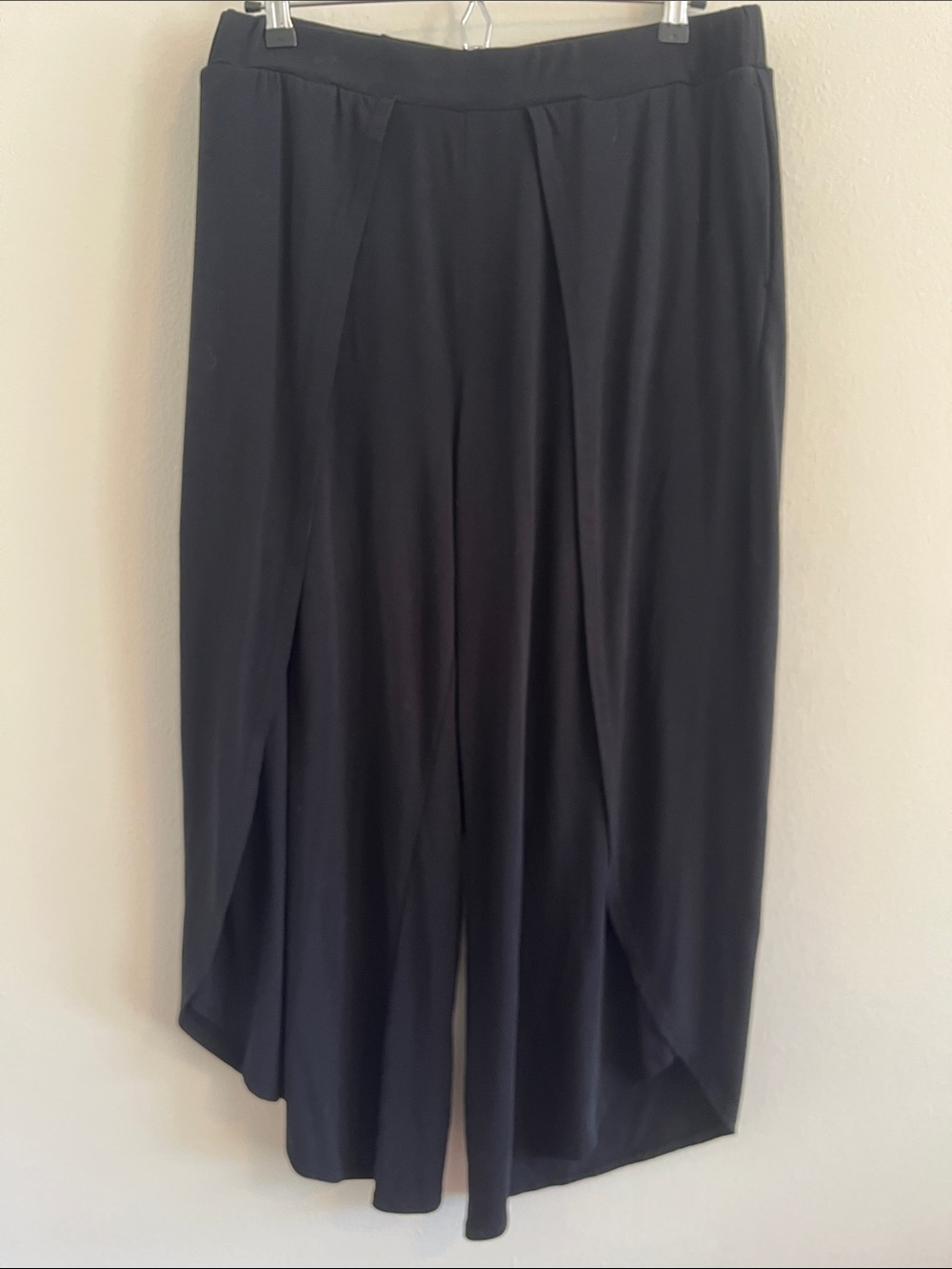 Betabrand Black Wide-Leg Draped Palazzo Pants
